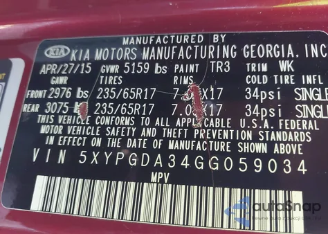 2016 Kia Sorento Lx/L from USA, damaged, VIN 5XYPGDA34GG059034